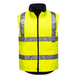 HI VIS REVERSIBLE LINED VEST - Portwest, Waterproof & Warm, 4 Pockets